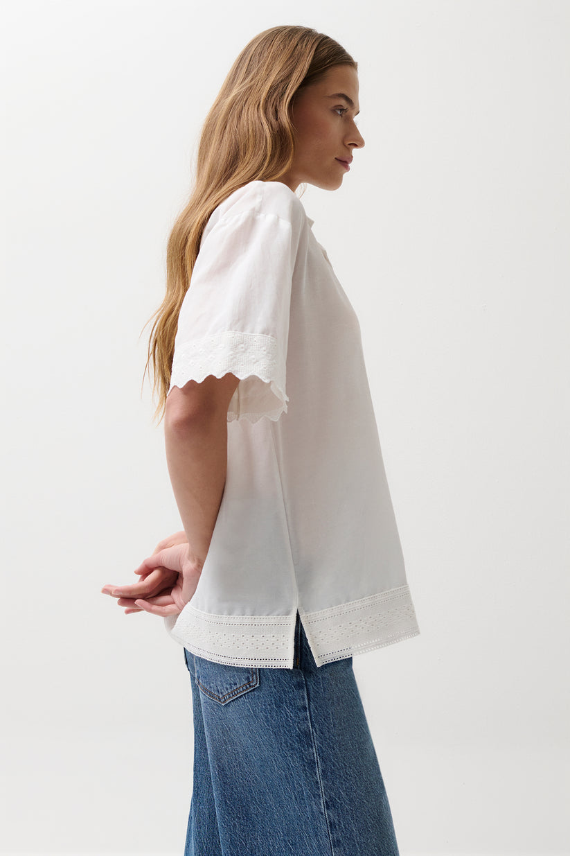 Maliah Silk Blend Camp Shirt W/ Lace Trim