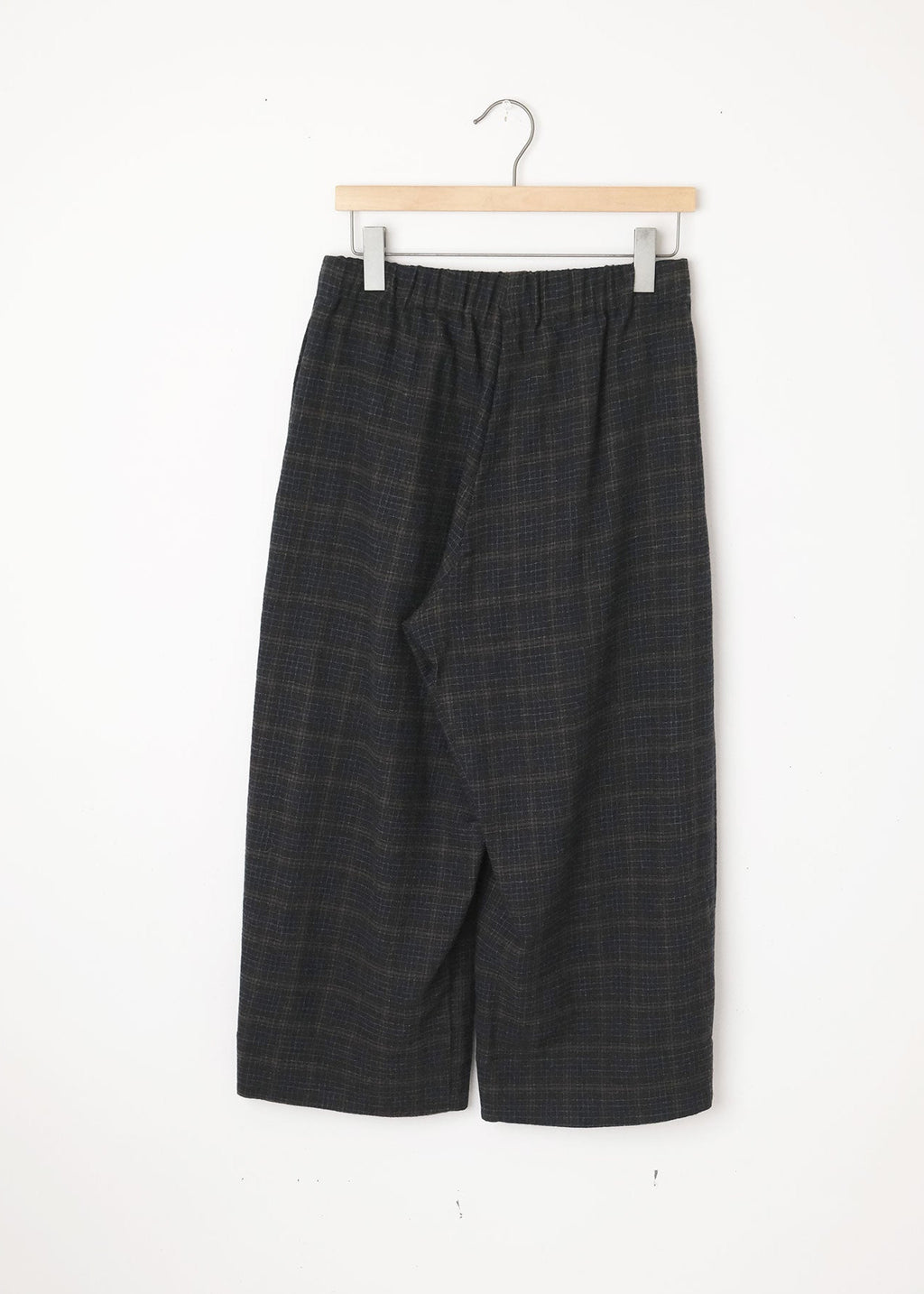 Wool Cropped Plaid Trousers Blue Military