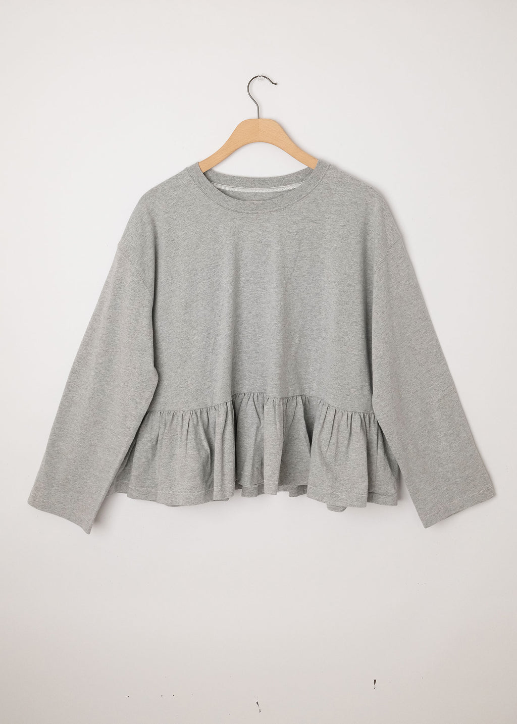 Long Sleeve Ruffle Tee Dove Grey
