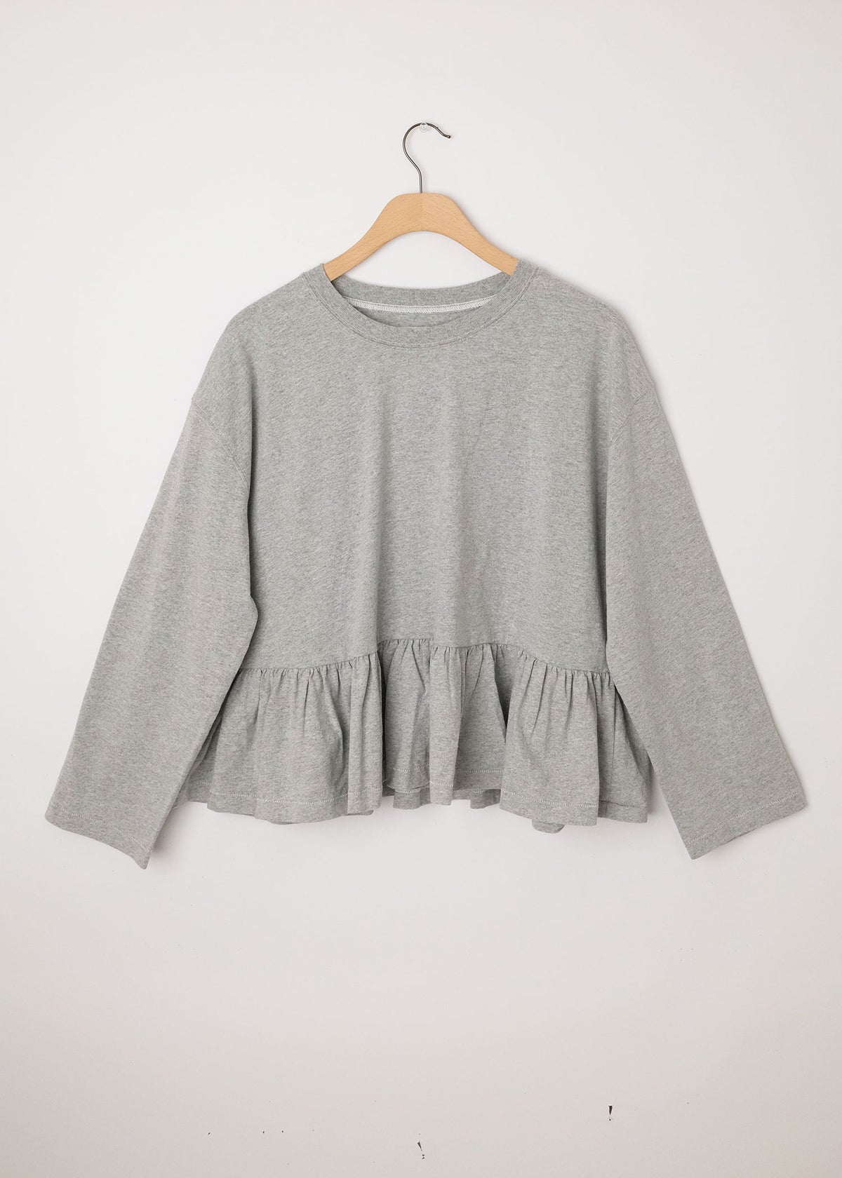 Long Sleeve Ruffle Tee Dove Grey
