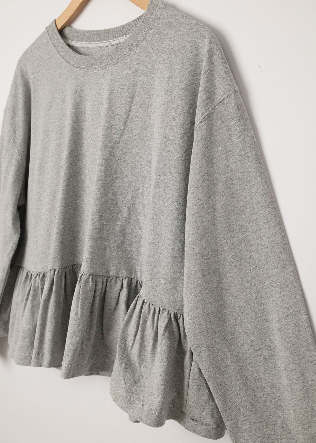 Long Sleeve Ruffle Tee Dove Grey