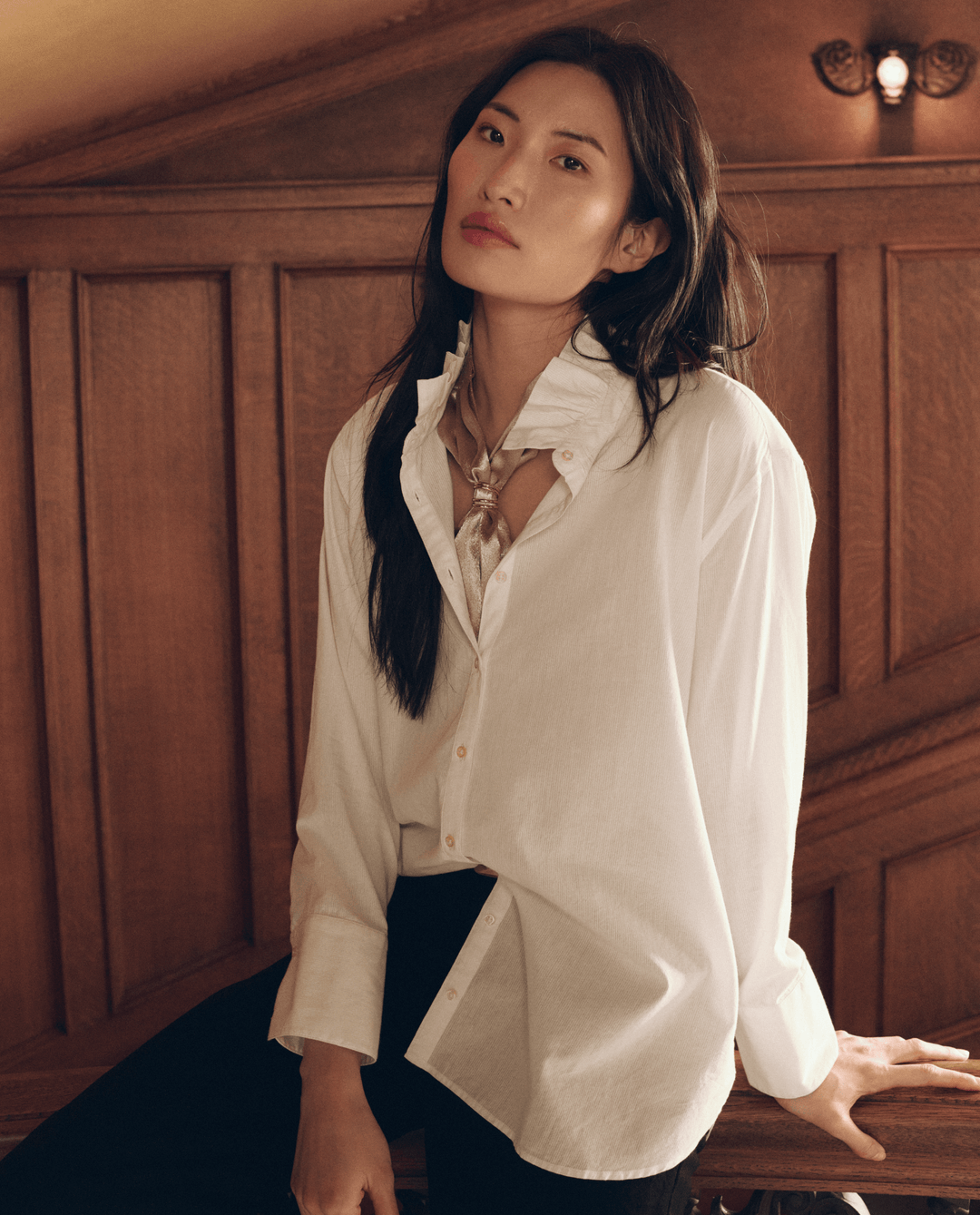 Ruffle Neck Shirt White