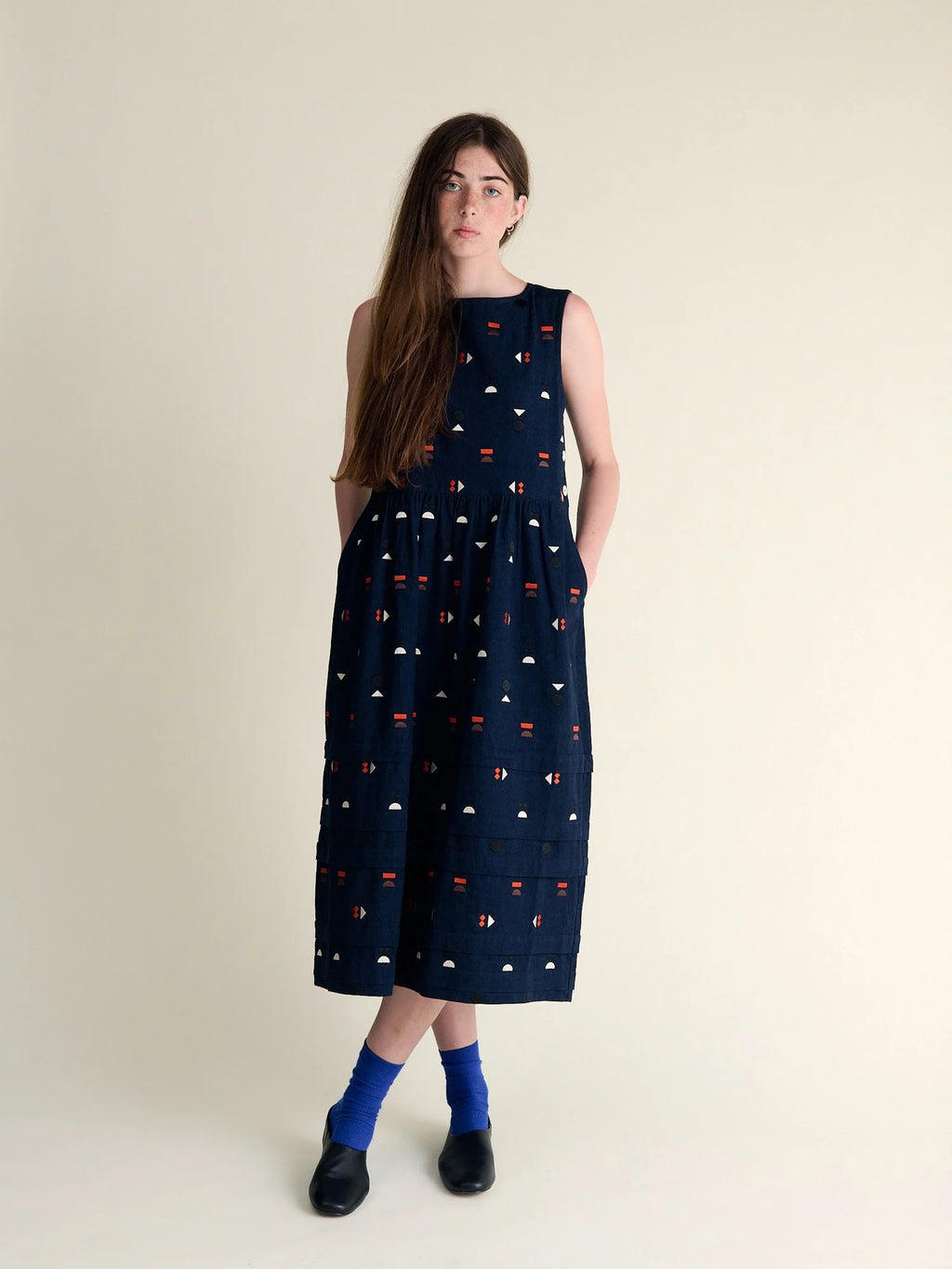 Tessa Dress Indigo Embroidered Cotton
