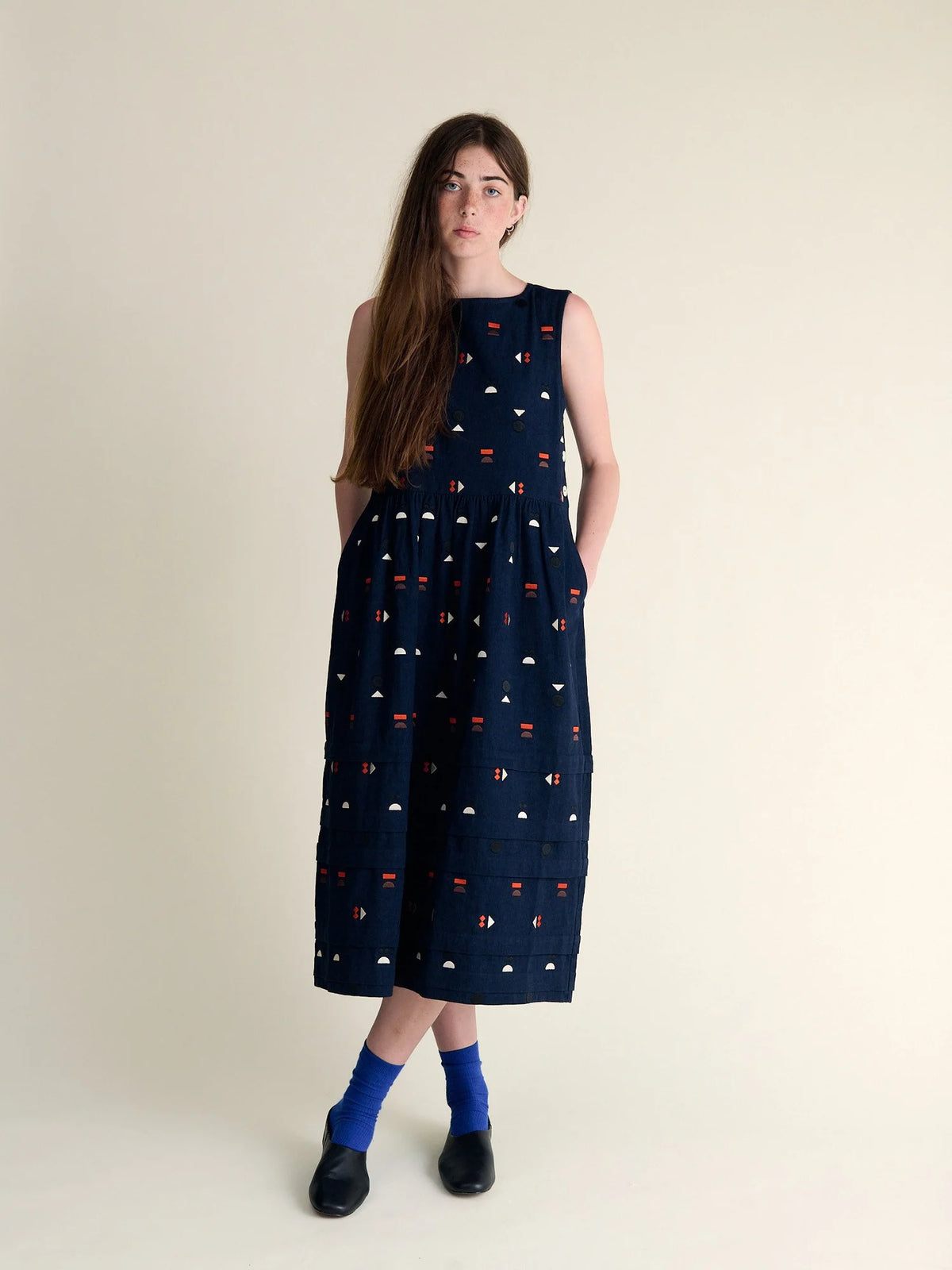 Tessa Dress Indigo Embroidered Cotton
