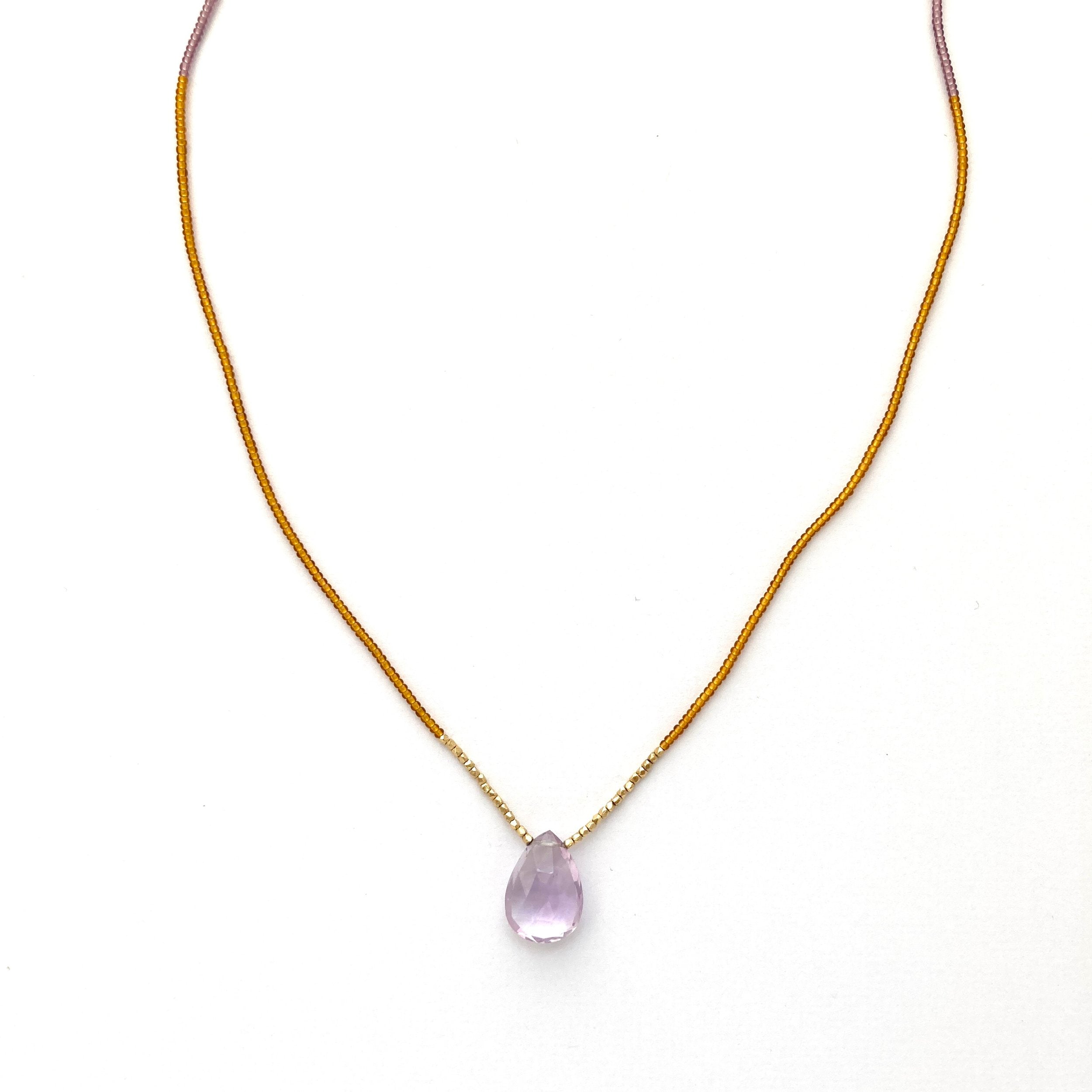 Pink Amethyst Drop Necklace