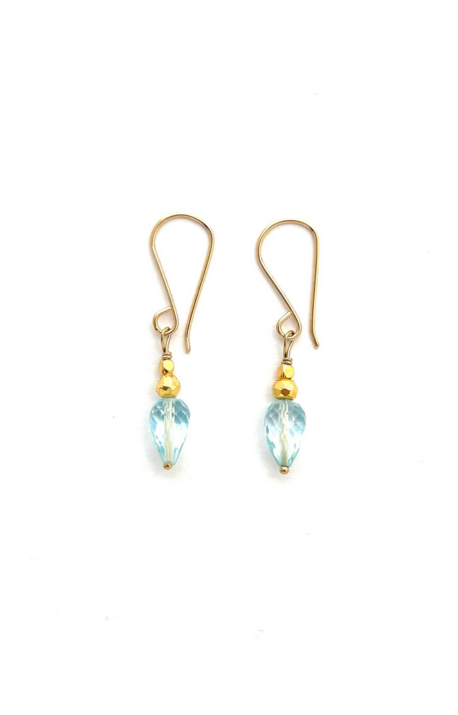 Pale Blue Topaz Gold Earrings