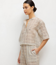 Load image into Gallery viewer, Carmen Henley Blouse - Creme/Charcoal/Sun Plaid
