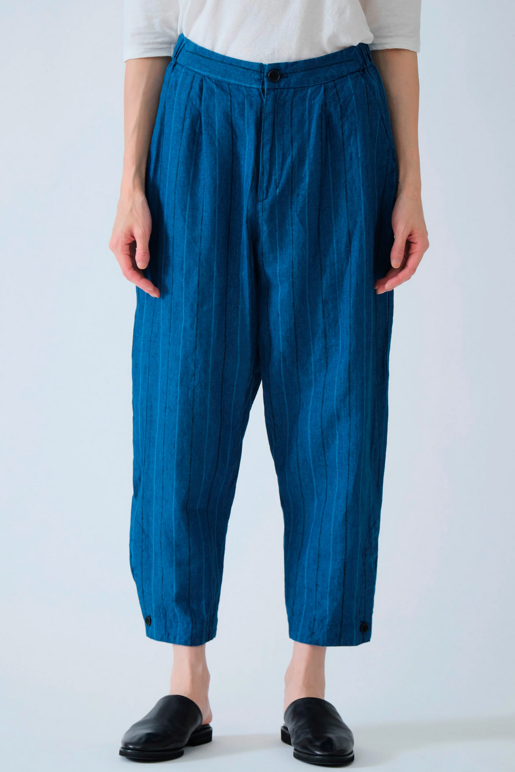 Linen Indigo Stripe Cropped Pants