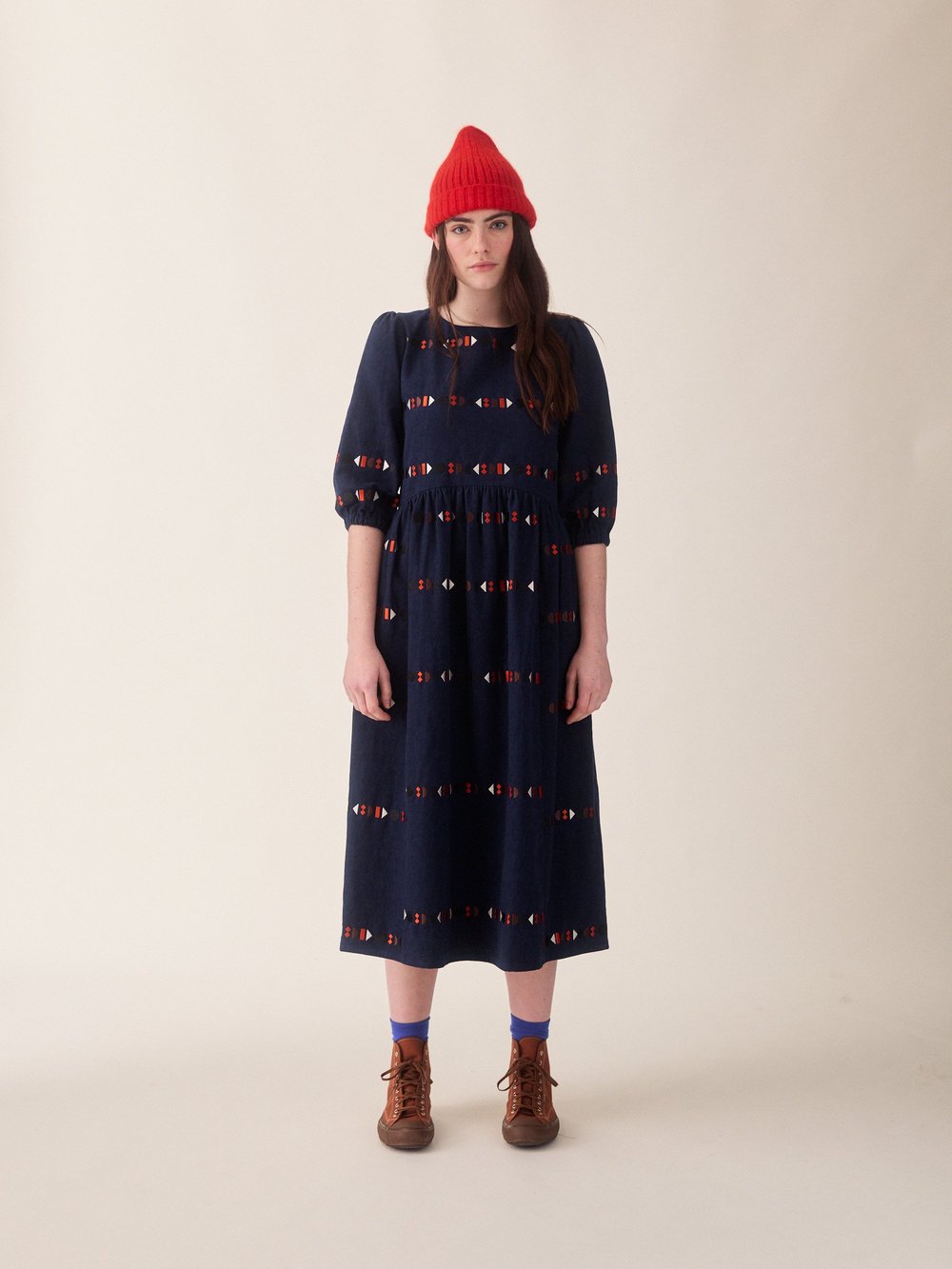 Tessa Dress Indigo Embroidered Cotton