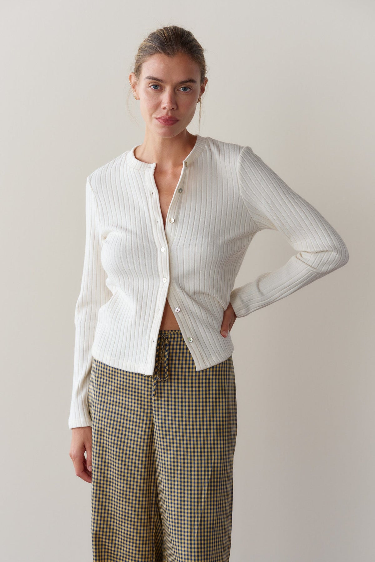 Sweater Rib Cardi Creme