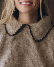 Load image into Gallery viewer, The Crochet Collar Pullover - Oat With Brown
