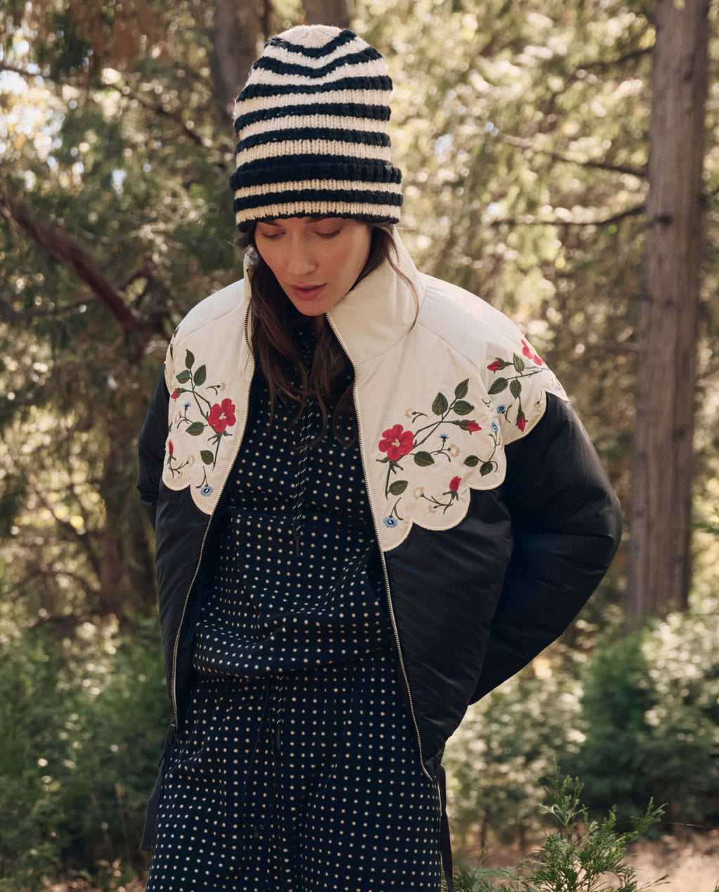 Wildflower Puffer with Embroidery Black