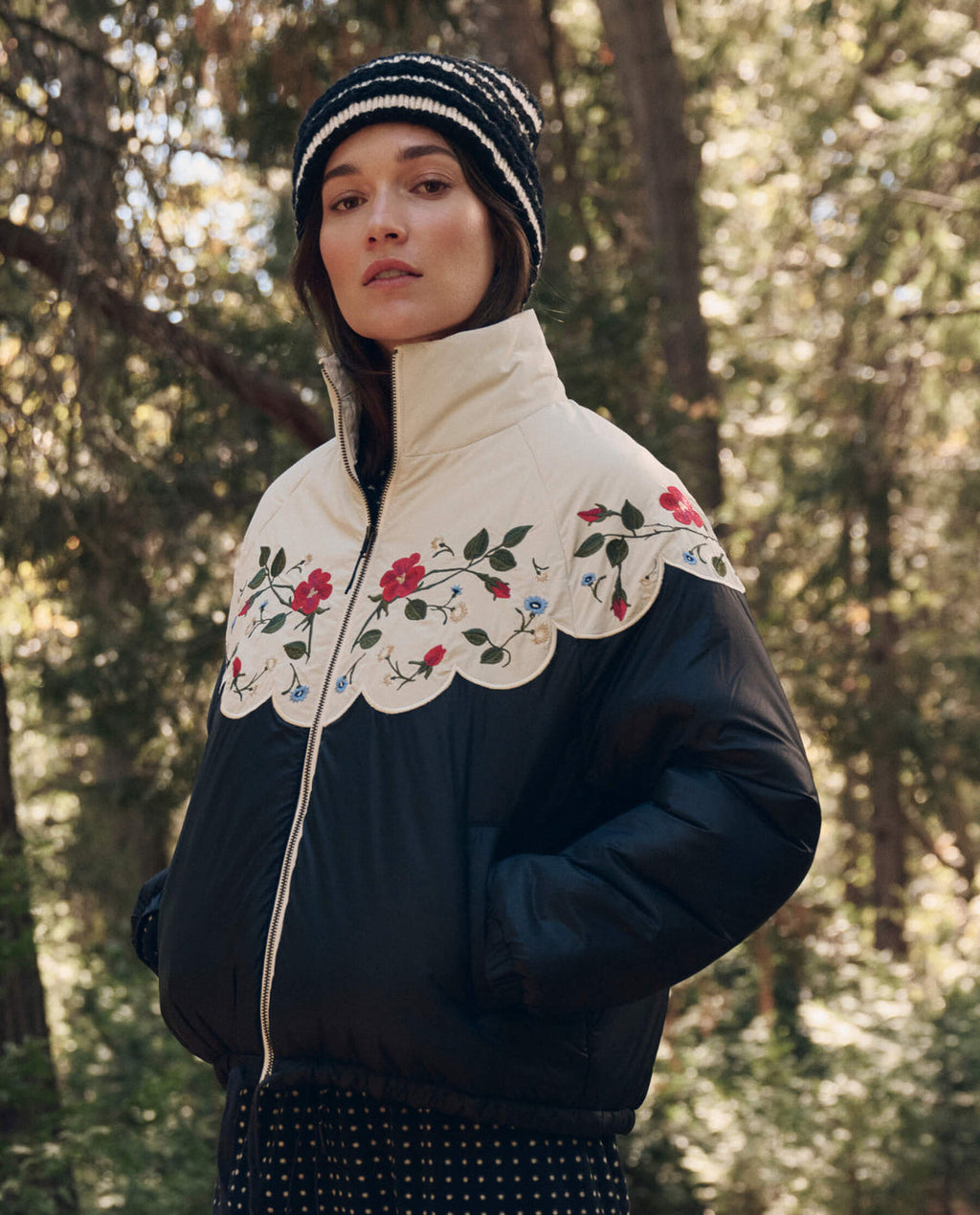 Wildflower Puffer with Embroidery Black