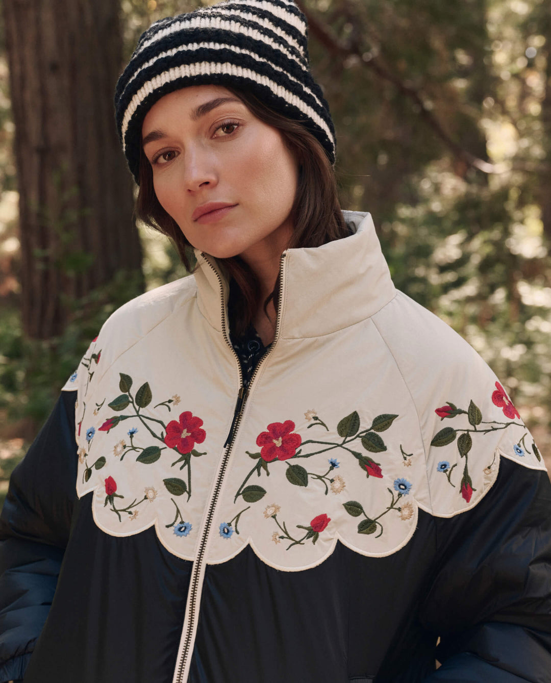 Wildflower Puffer with Embroidery Black