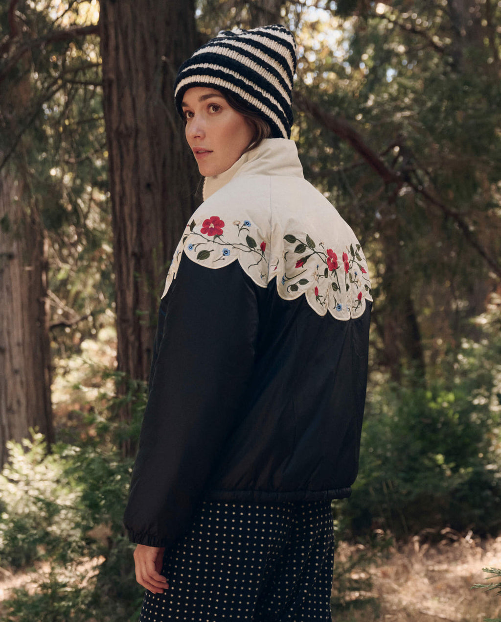 Wildflower Puffer with Embroidery Black