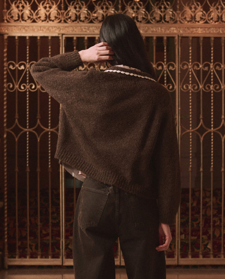 Crochet Collar Cardigan Chocolate Brown