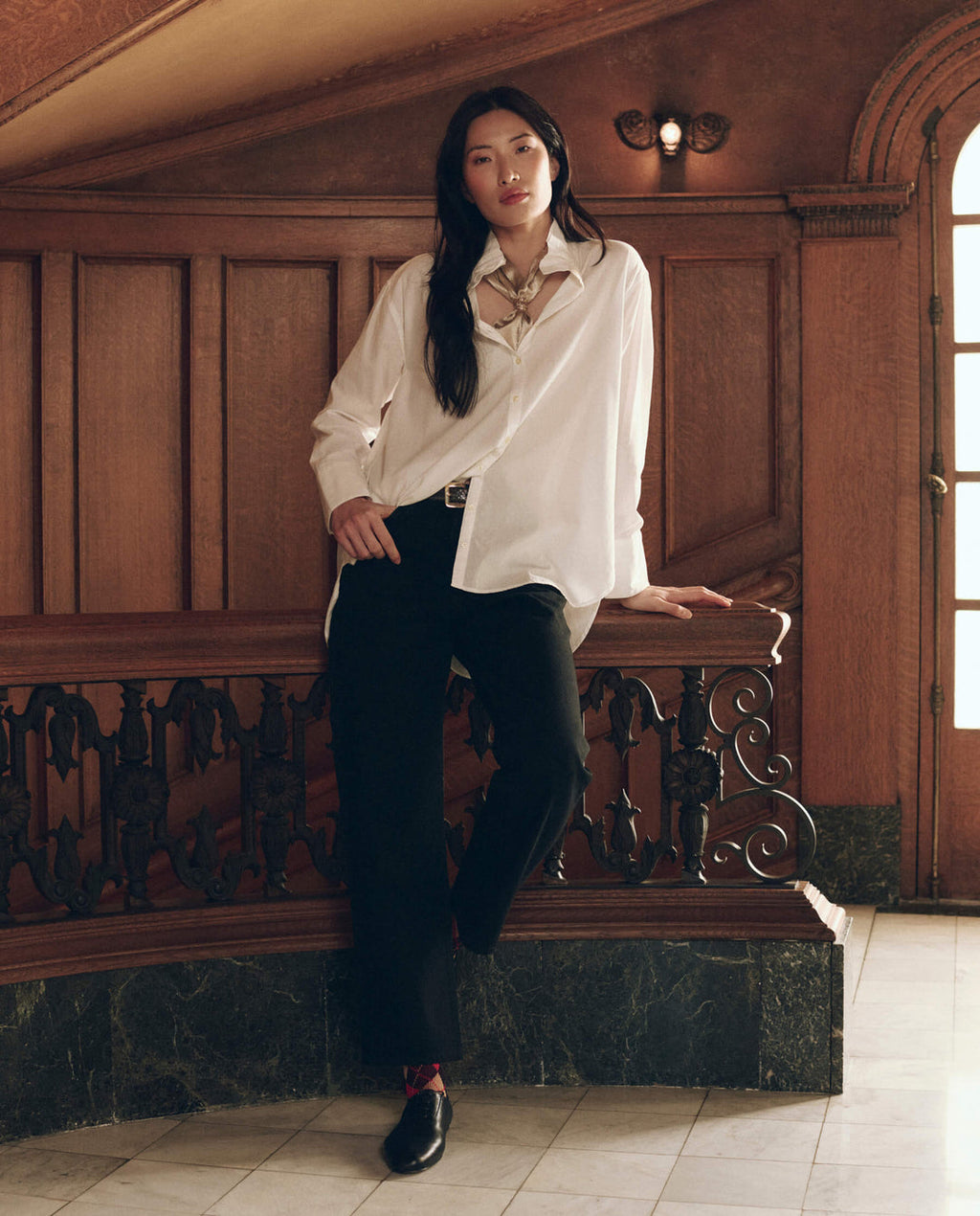 Ruffle Neck Shirt White