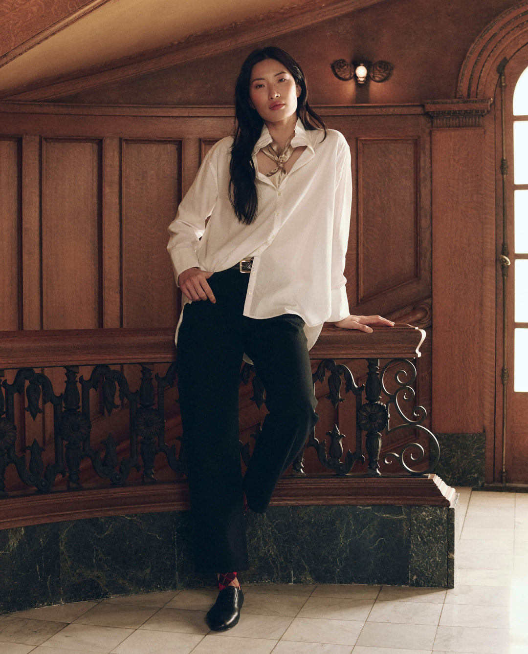 Ruffle Neck Shirt White