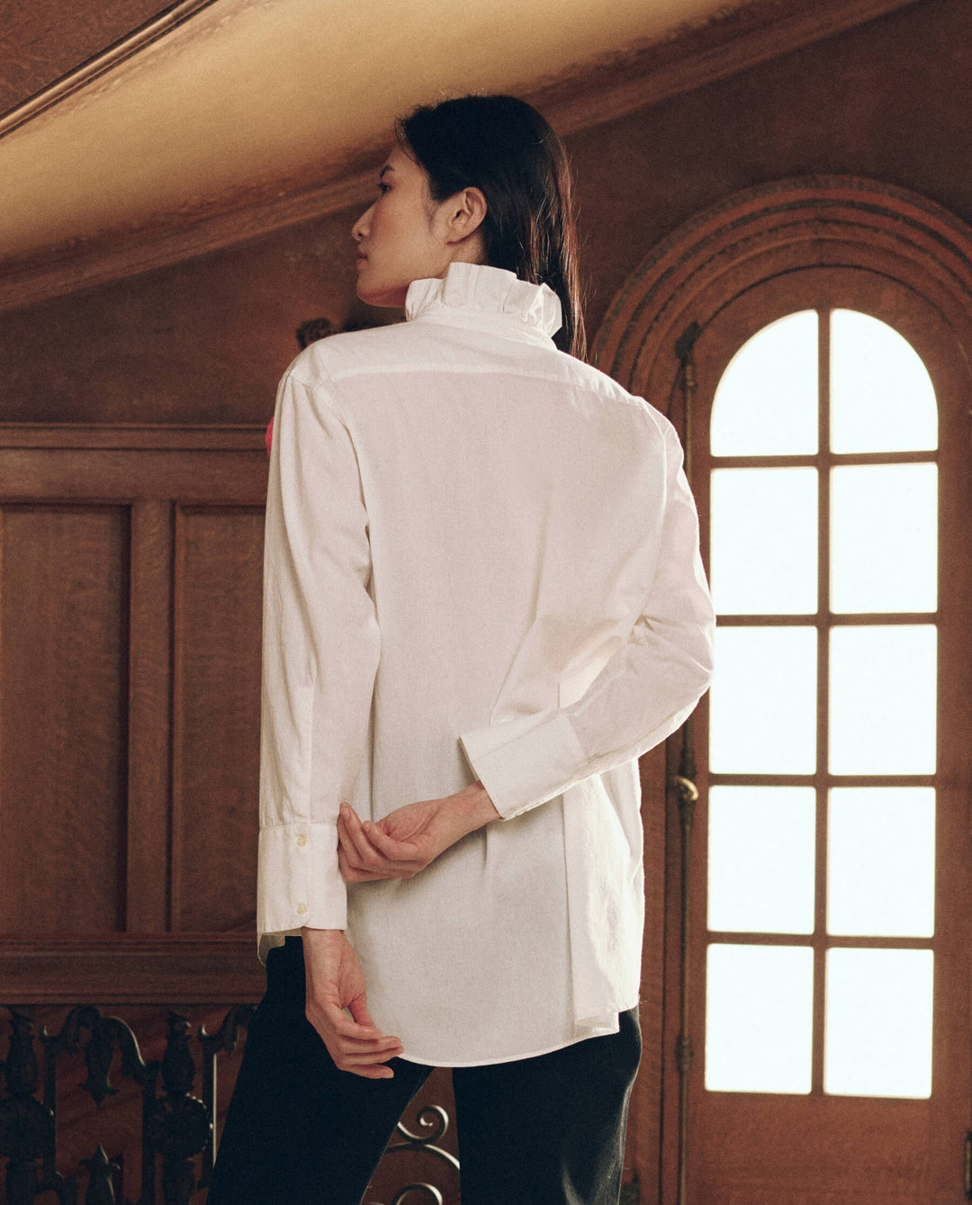 Ruffle Neck Shirt White