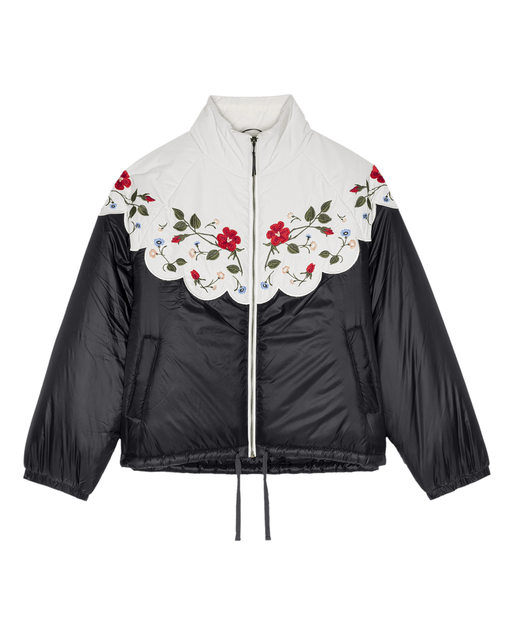 Wildflower Puffer with Embroidery Black