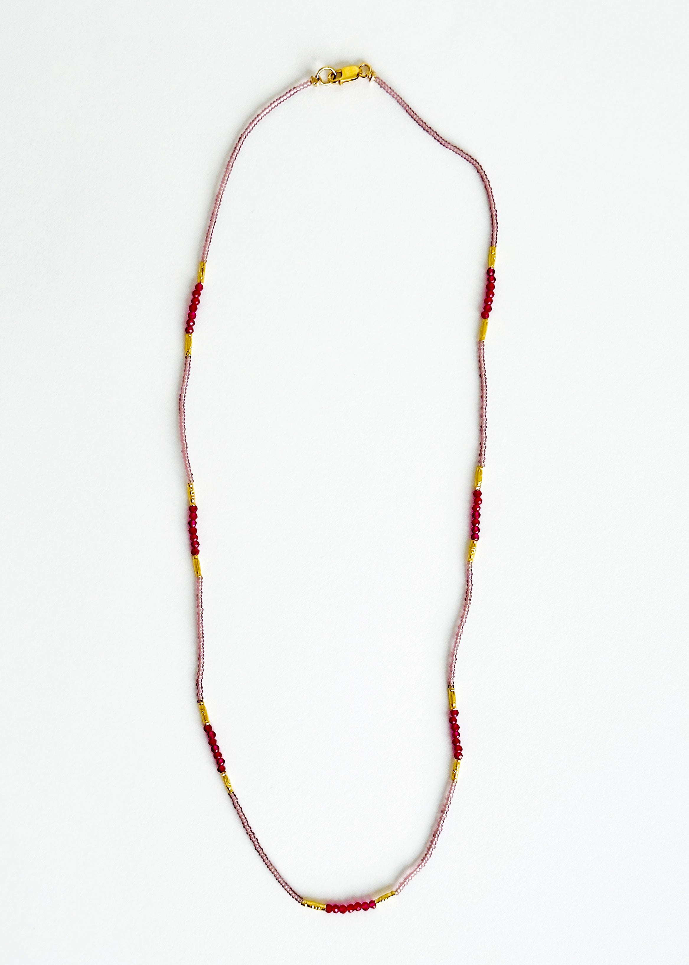 Seed Bead Gold Vermeil and Pinkquartz Beads Necklace