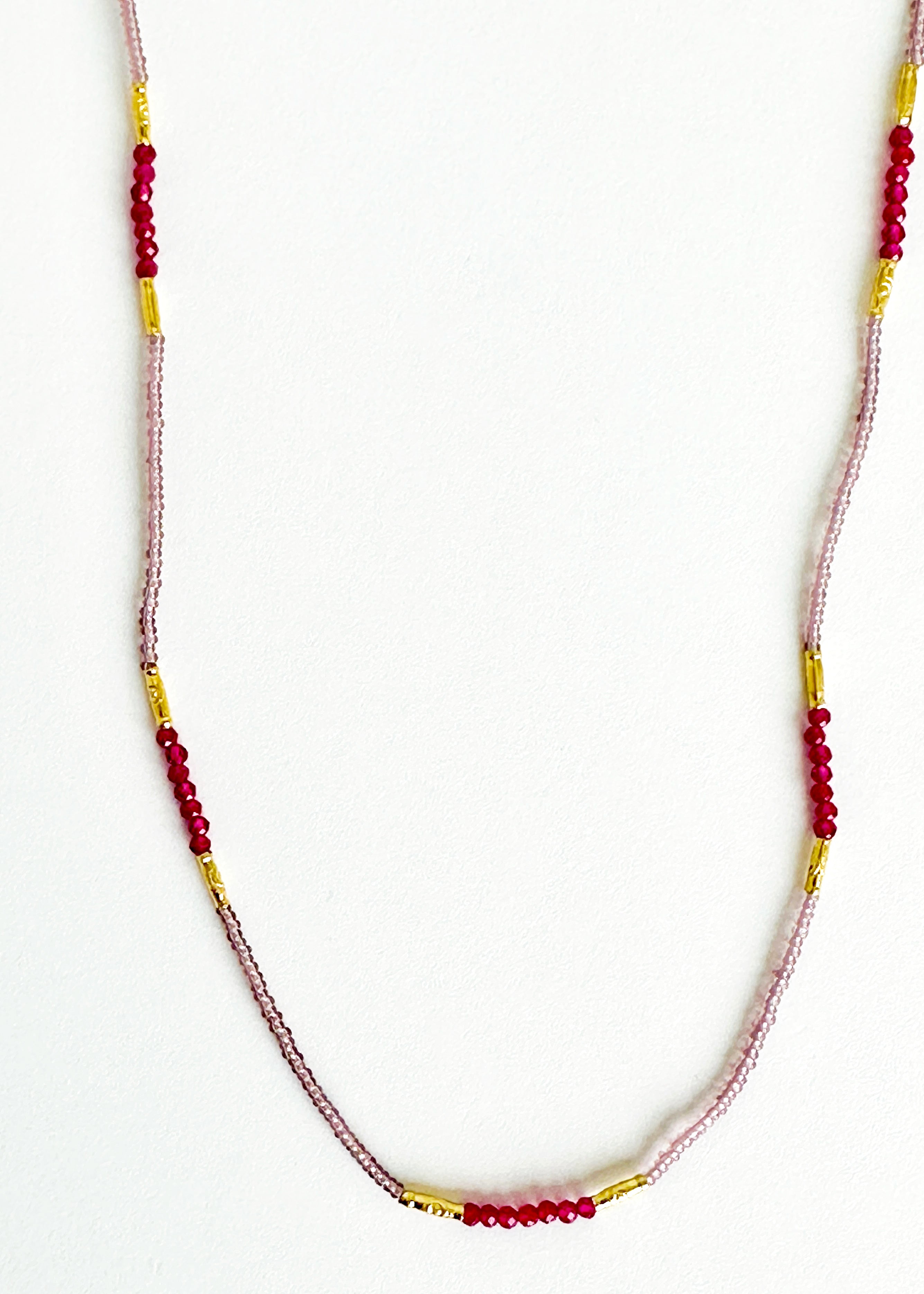 Seed Bead Gold Vermeil and Pinkquartz Beads Necklace