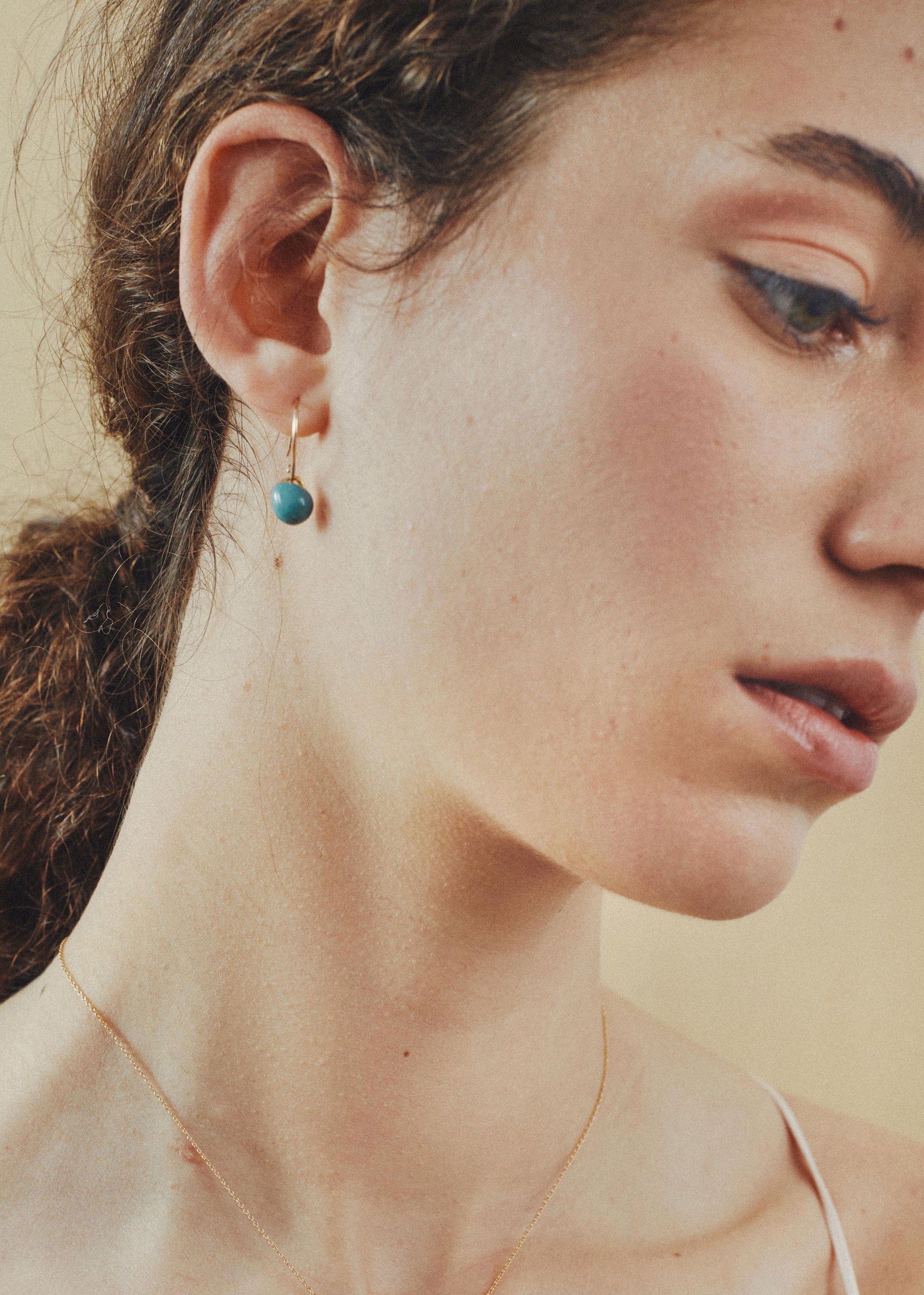 Tiny Ceramic Egg Gold Plated Brass Earrings