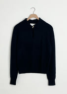 Cashmere Keyhole Polo - Black