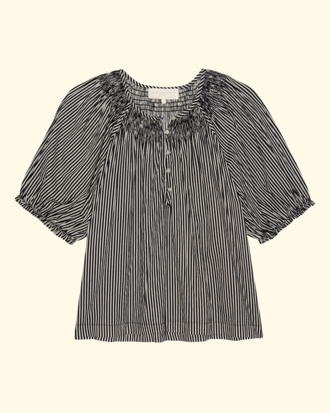 The Smocked Sleep Top - Black & Cream Crew Stripe