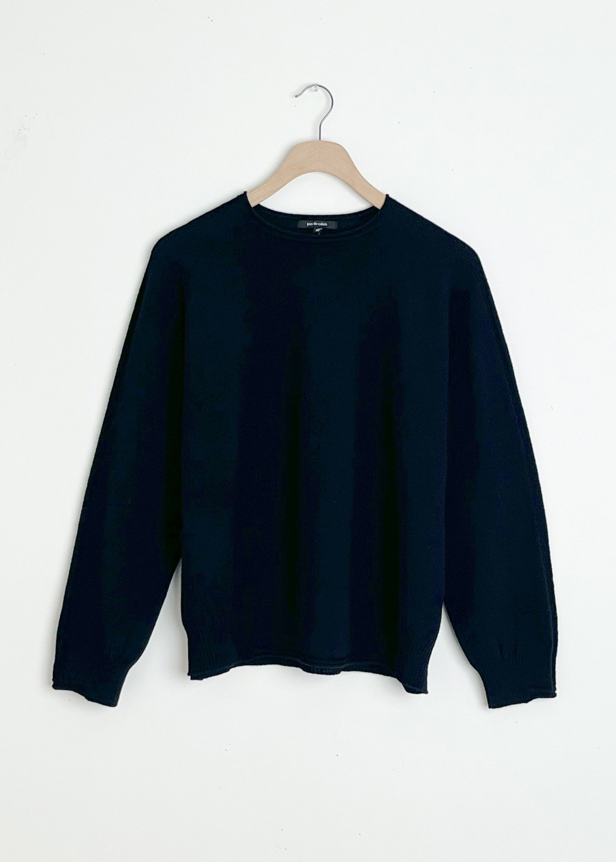 Airy Wool Crew Neck Pullover - Black
