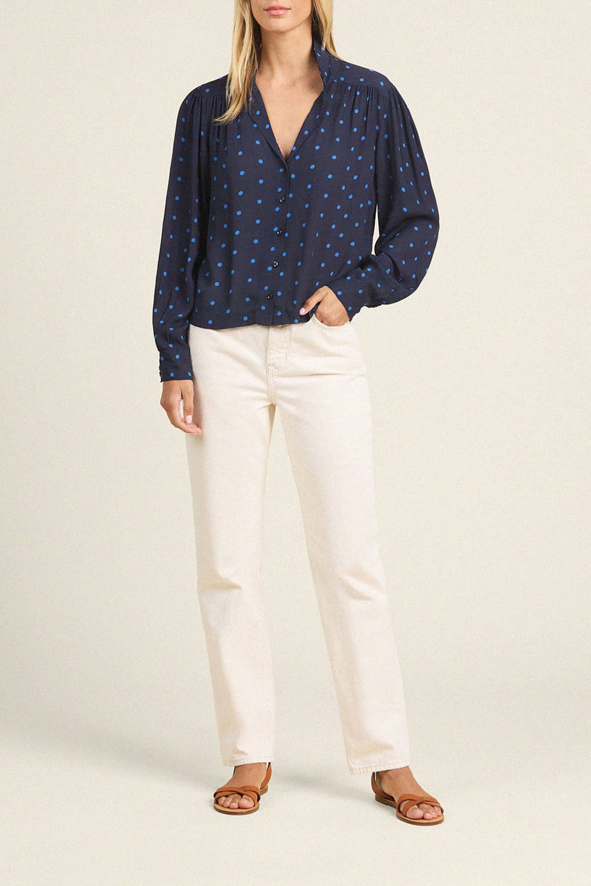Amara Blouse - Azure Polka Dot