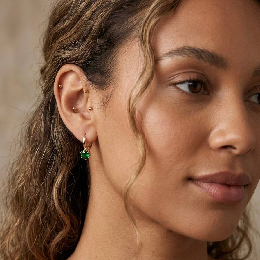 Gemma Huggie Hoops Emerald