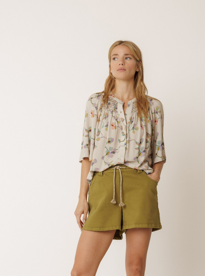Beige Water Color Floral Blouse