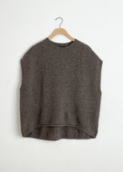 Cashmere Blend Lambs Wool Boat Neckline Vest - Greige