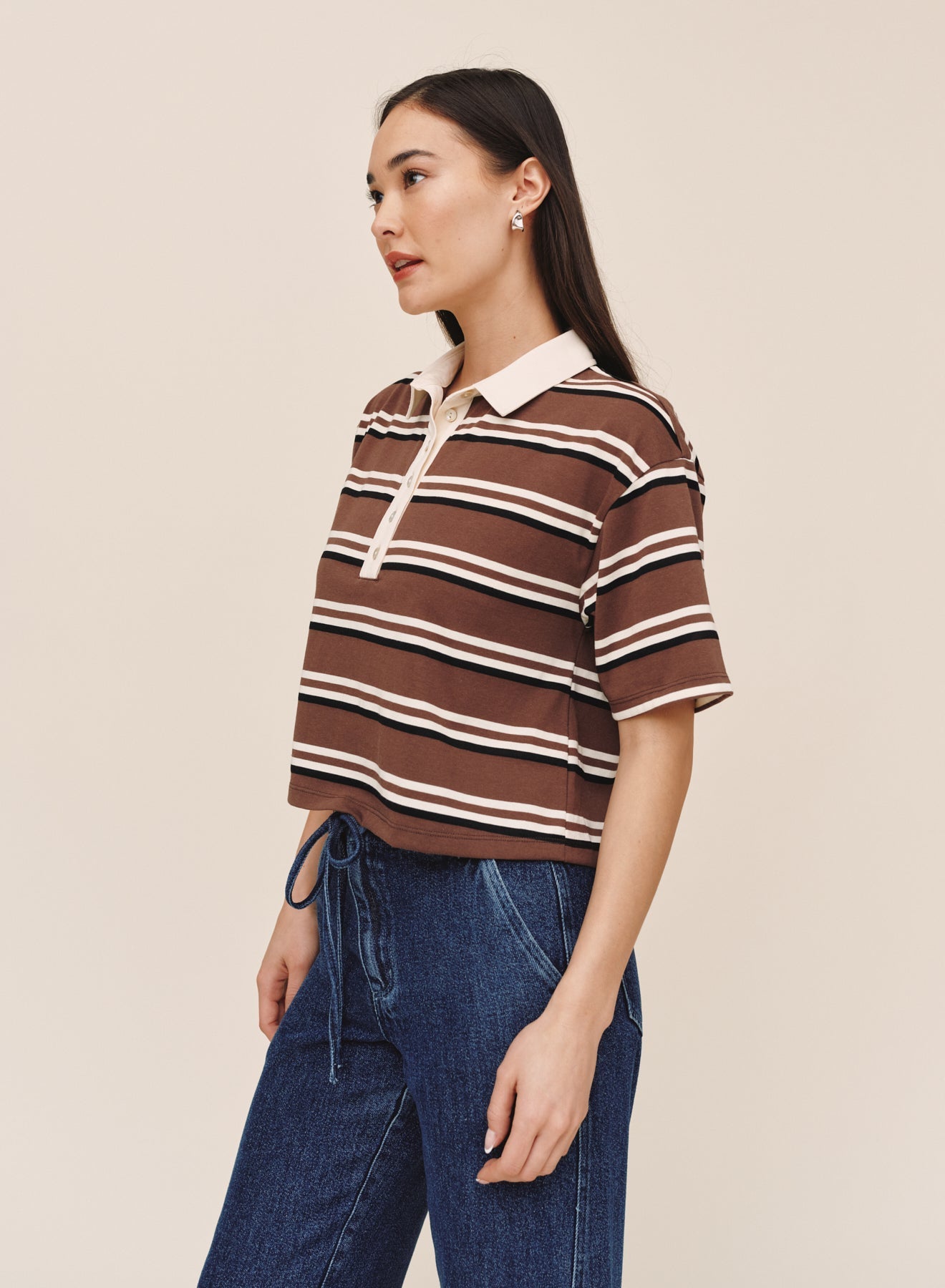 Crop Polo Tee Rugby Stripe