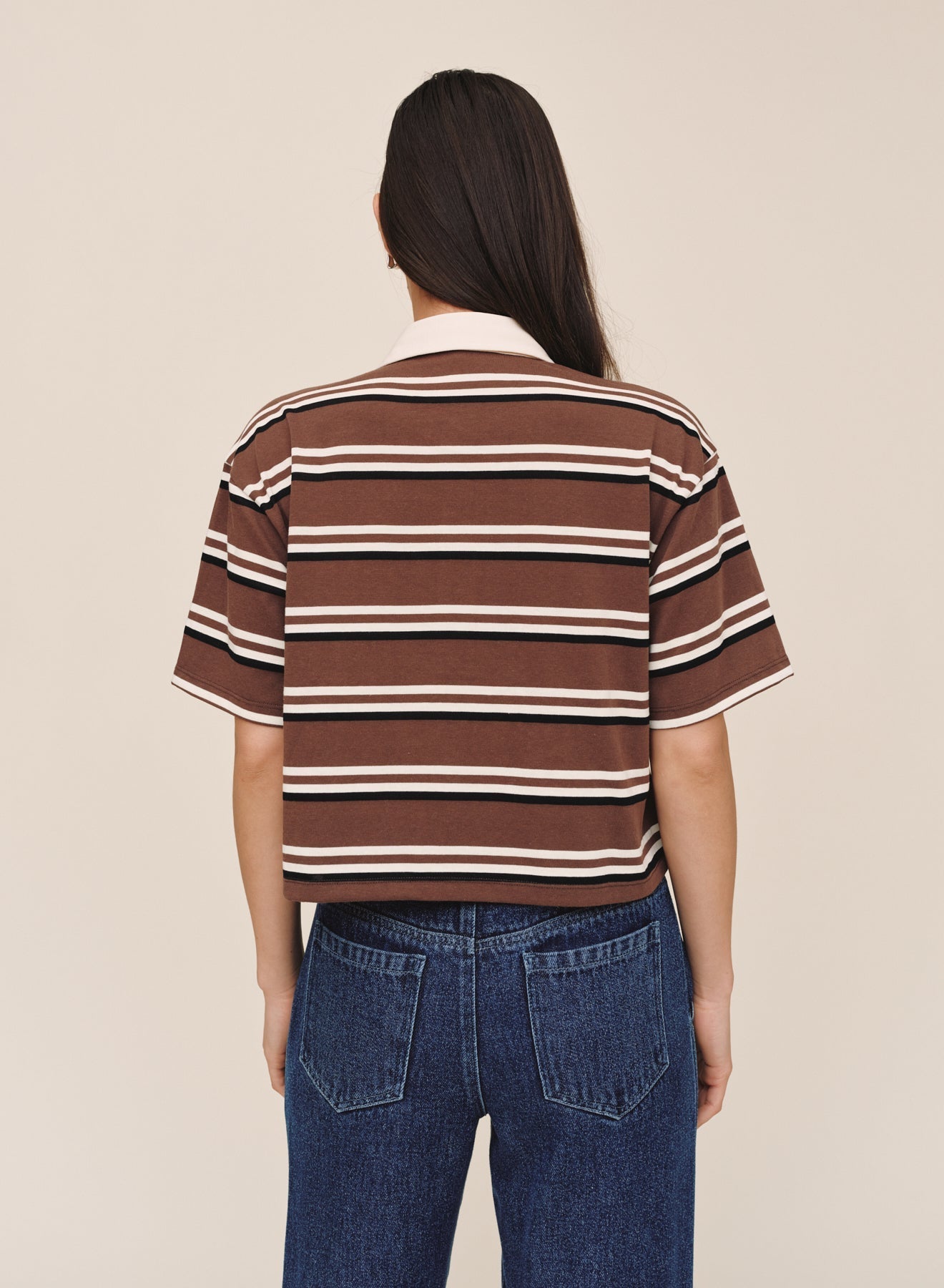 Crop Polo Tee Rugby Stripe