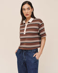 Crop Polo Tee Rugby Stripe