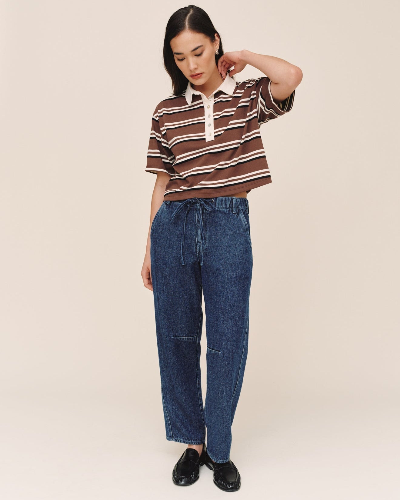 Crop Polo Tee Rugby Stripe