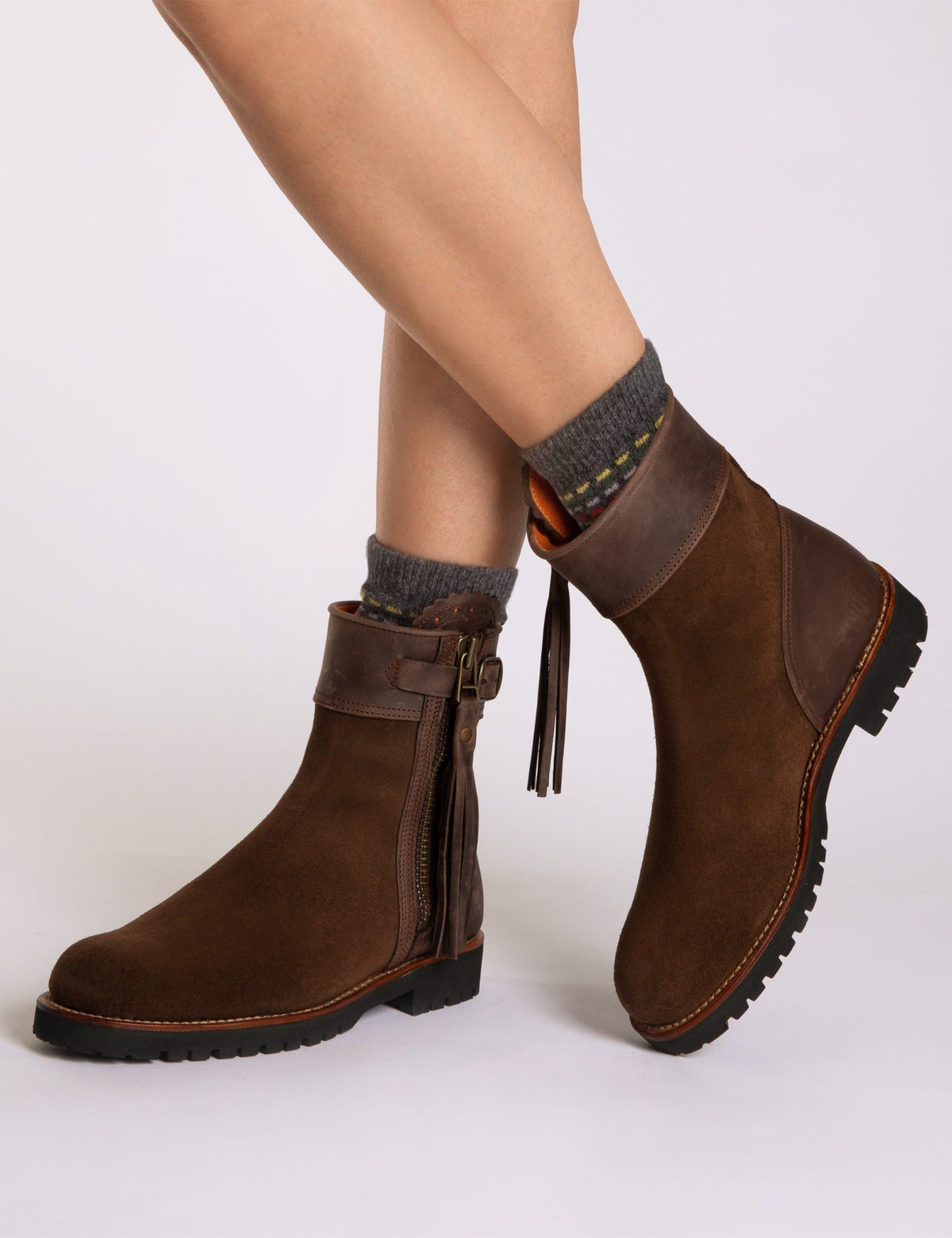 Inclement Cropped Tassel Boot Dark Brown