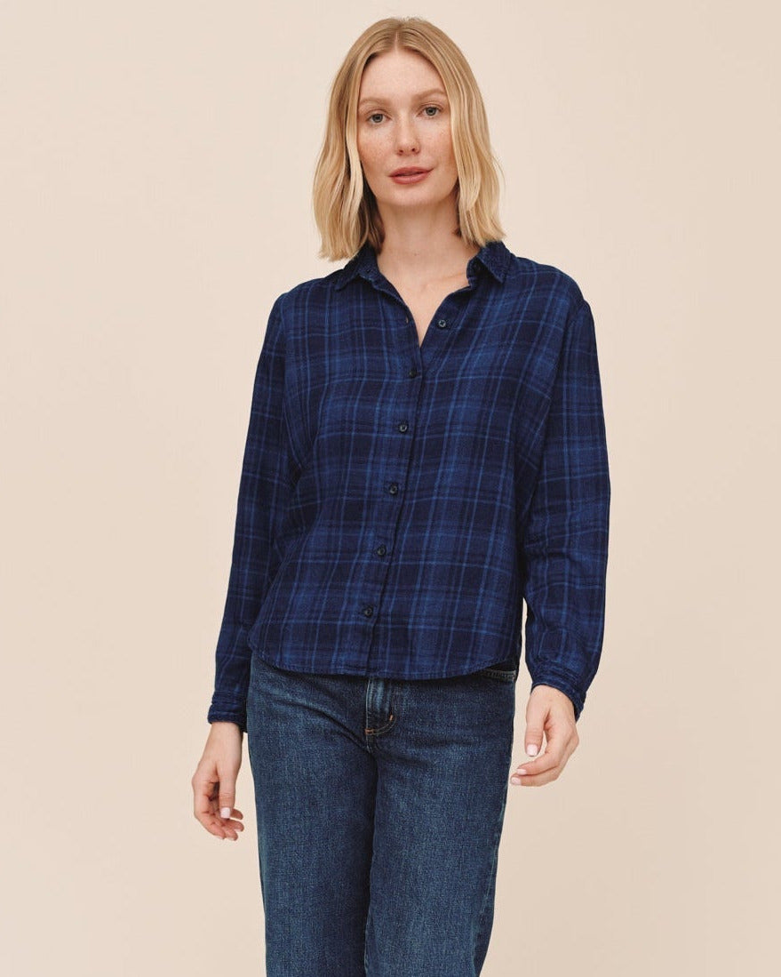 Embroidered Shirt Dark Indigo Plaid