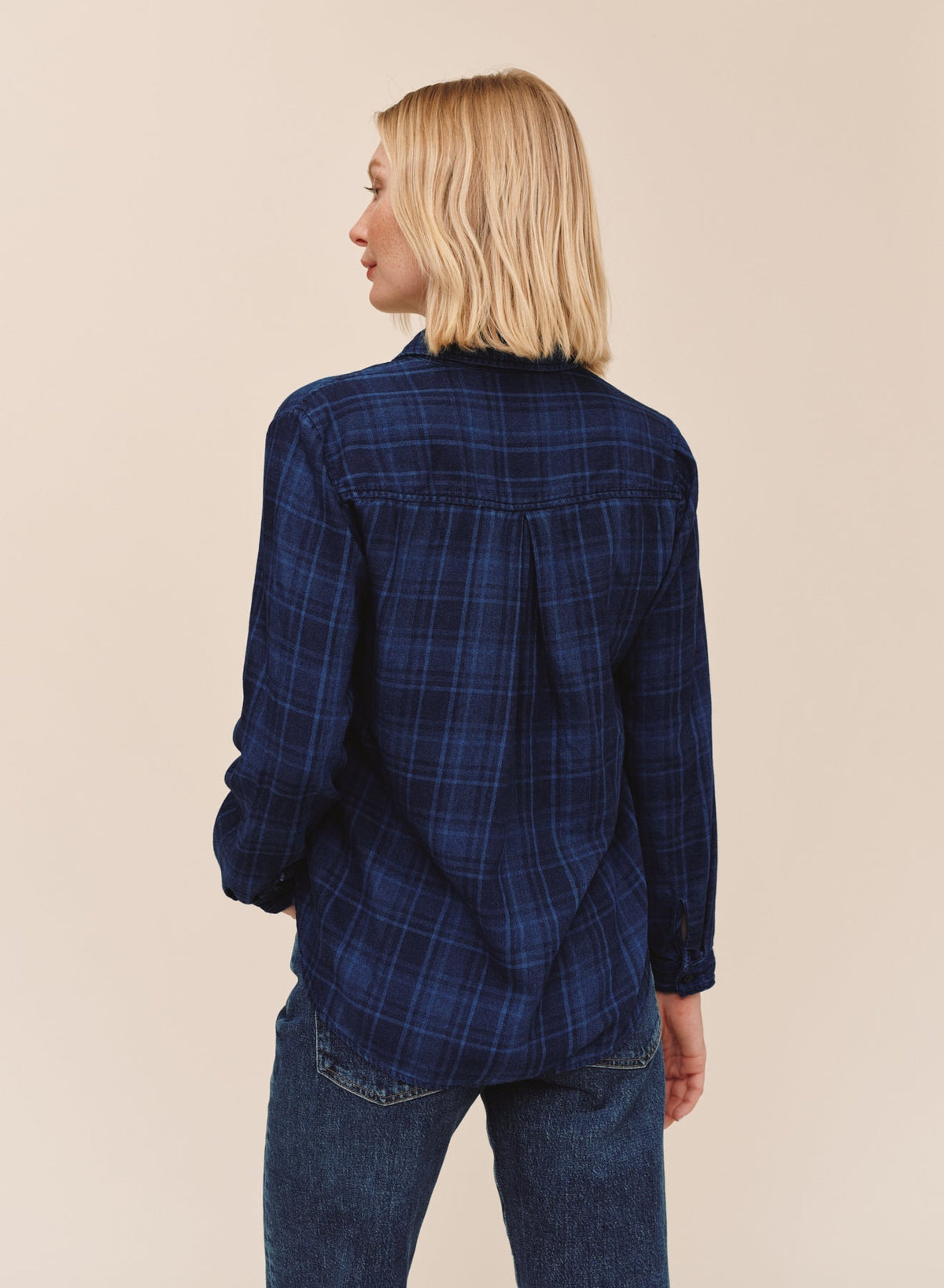 Embroidered Shirt Dark Indigo Plaid