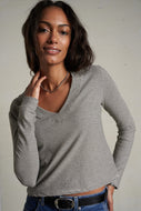 Fiona V-Neck Long Sleeve - Ivory/Black Stripe