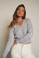 Geogina V-Neck Sweater - Heather Grey