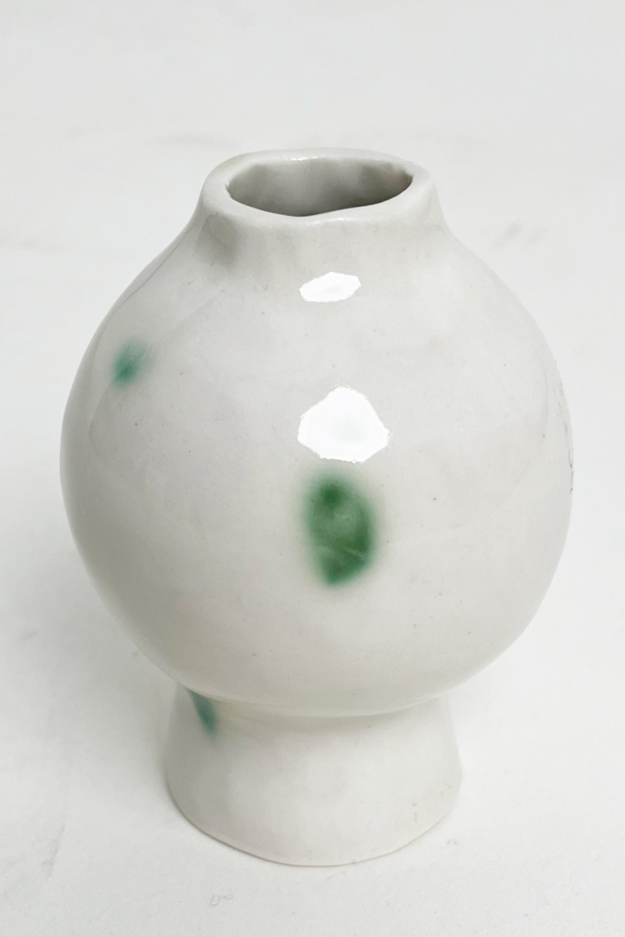 Green Dots Porcelain Footed Bud Vase