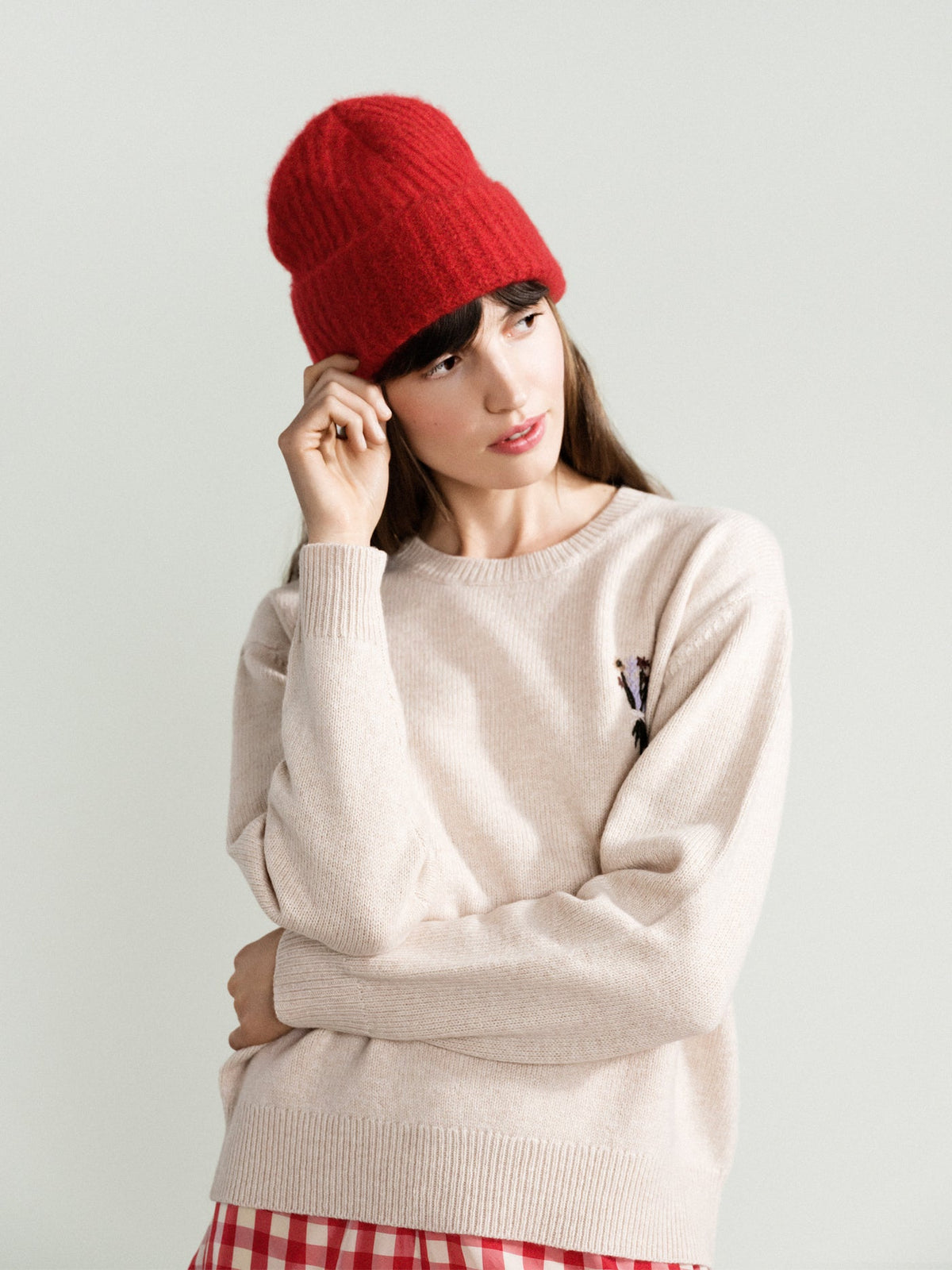 Cashmere Ribbed Beanie - Red