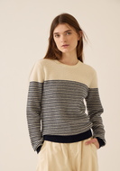 Jean Stripe Cashmere Sweater - Ivory/Navy