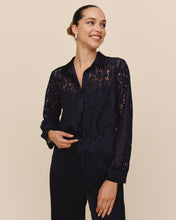 Load image into Gallery viewer, Lace Contrast Button Down - Midnight Sky
