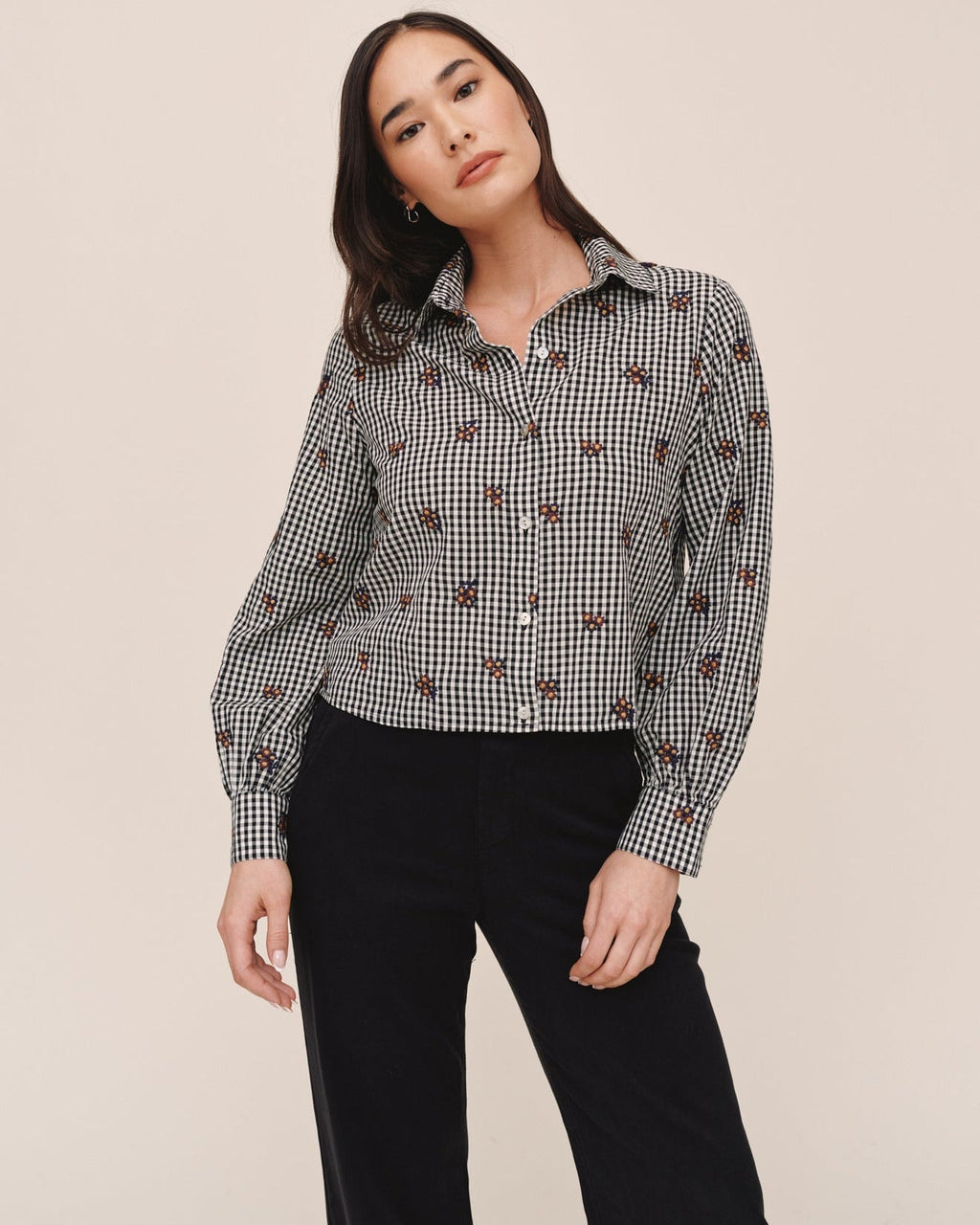 Crop Shirt Floral Plaid