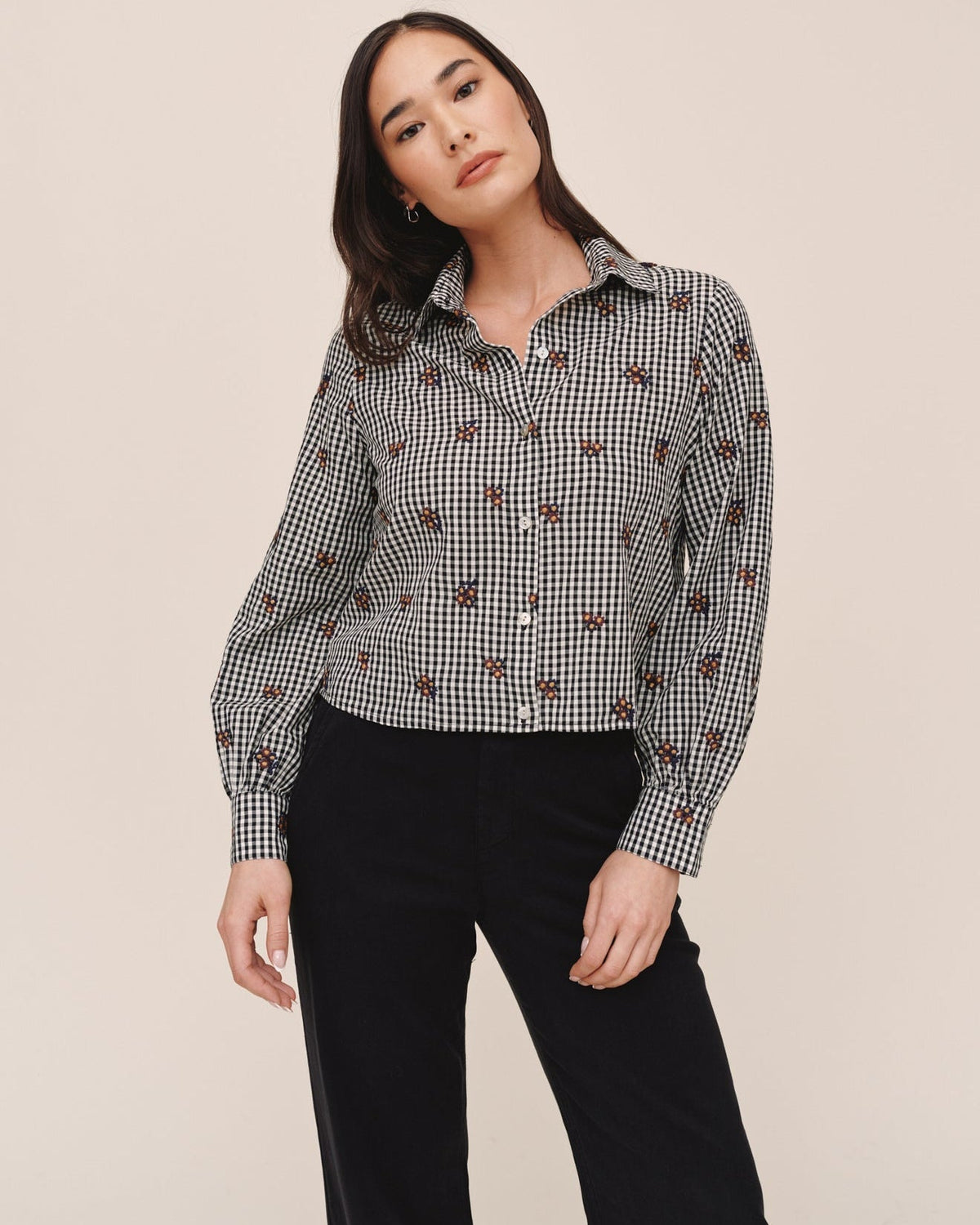 Crop Shirt Floral Plaid