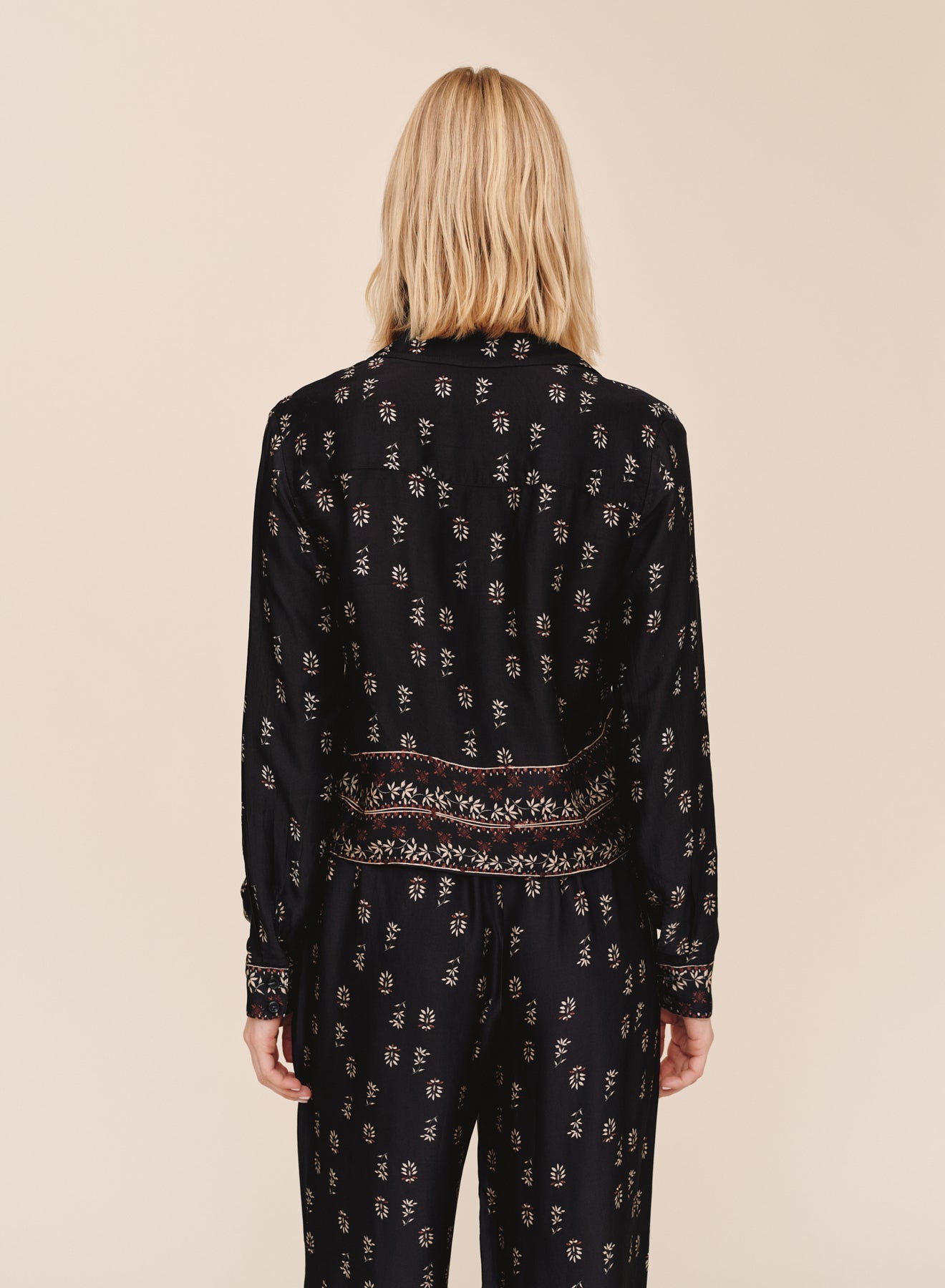 Crop Shirt Floral Border Print